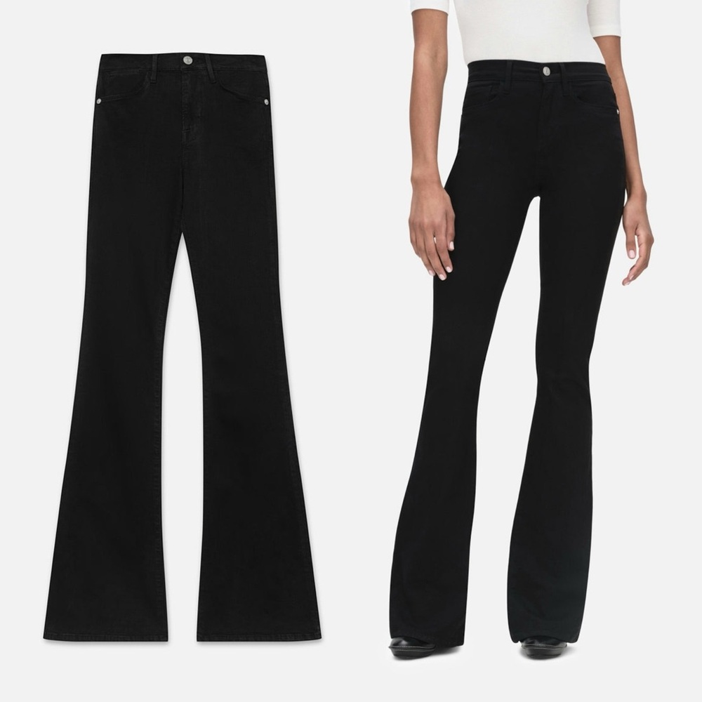 FRAME Le Pixie High Flare Jeans in Film Noir, Size 2
